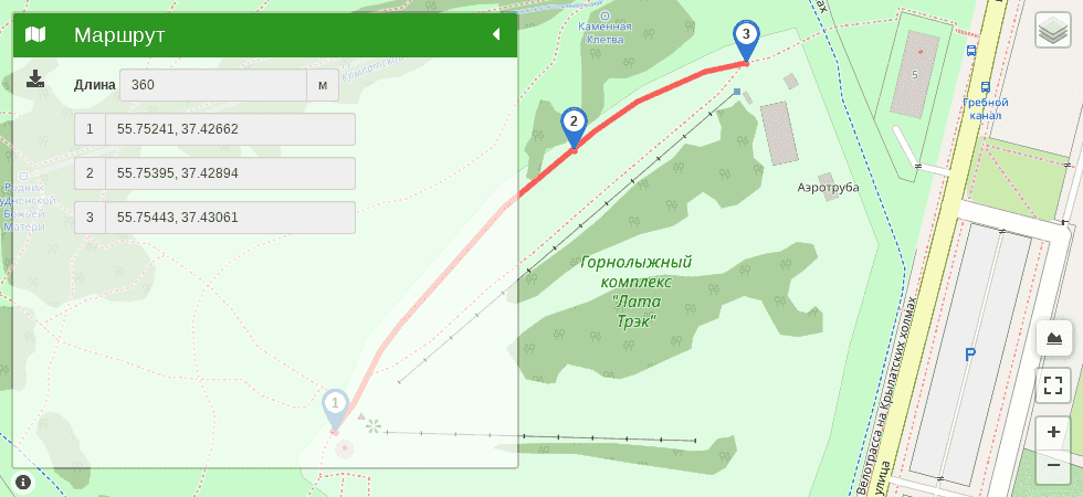 Горнолыжный склон "Основной" в Крылатском (Лата-Трэк) трек на карте