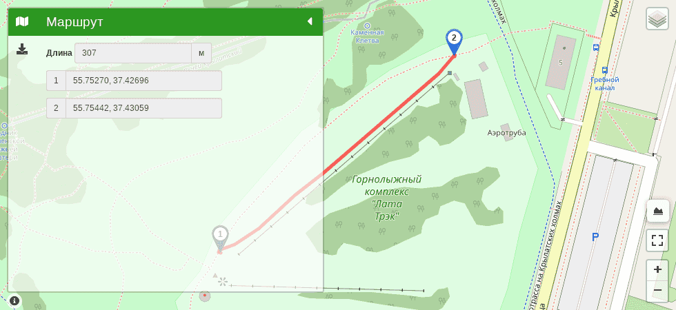 Горнолыжный склон "Спортивный" в Крылатском (Лата-Трэк) трек на карте